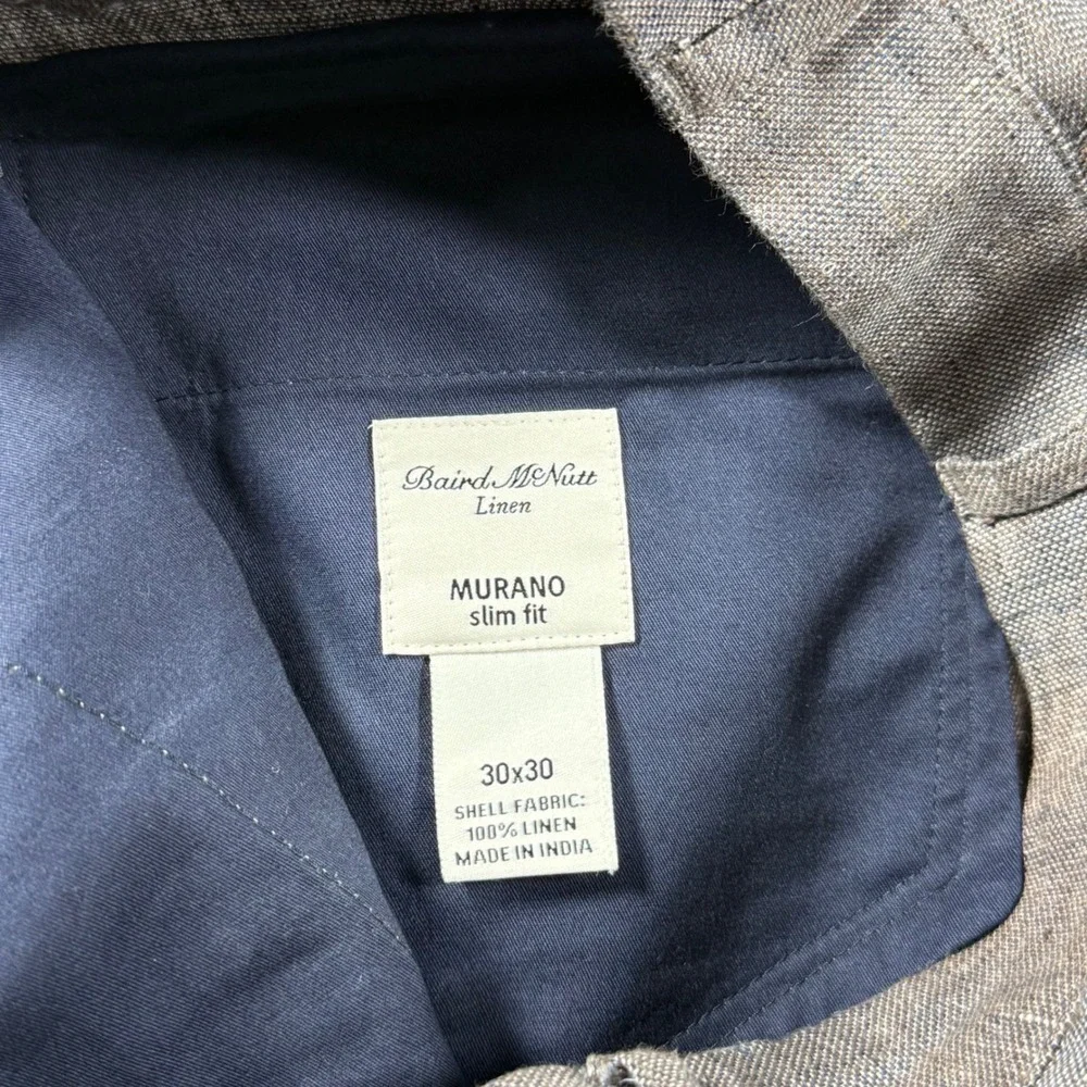 Baird McNutt Linen Pants Slim Fit Flat Front Trousers Mens 30x30 Murano